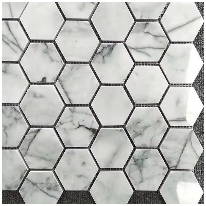 Calacatta White Marble Hexagon Mosaic Tiles