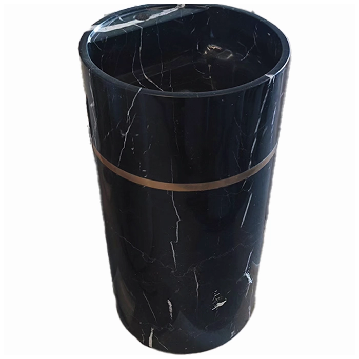 Cylinder Black Marquina Marble Pedestal Sink