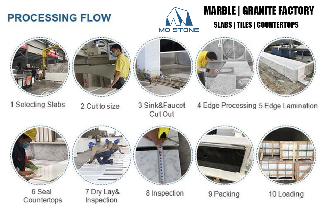 Profesional Polished Golden Spider Marble Floor and Wall Tiles Processing Flow-MQ STONE Factory