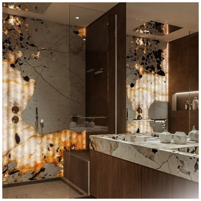 Patagonia Quarrtzite Backlit Bathroom Wall Projects MQ STONE
