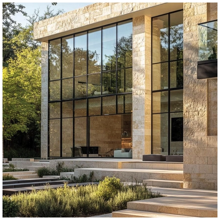 Beige Limestone Wall Facade Projects of USA Luxury Villa